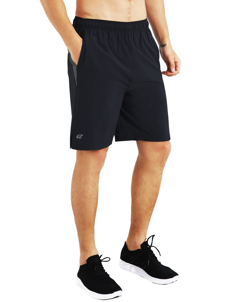 EZRUN Mens 9 Inch Lightweight Running Workout Shorts with Liner Loose-Fit Gym Shorts for Men with Zipper Pockets(Black,L) - Image 1